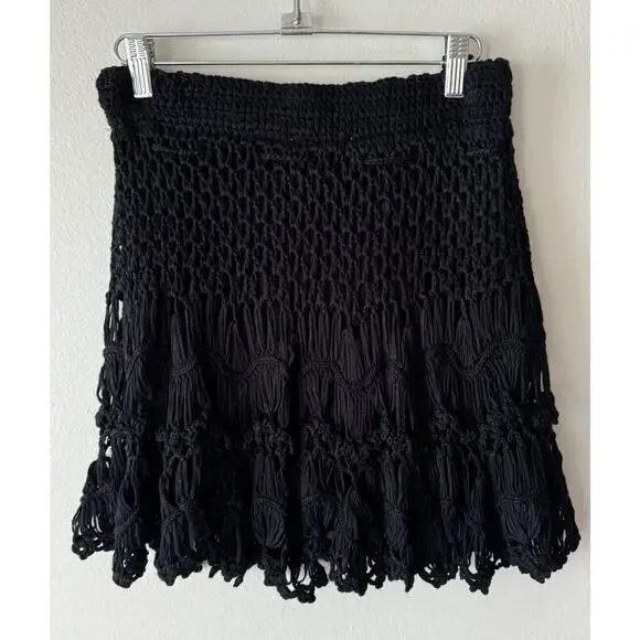 YA Los Angeles Size Medium Black Crochet Mini Skirt Boho Festival Cover Up - Picture 3 of 7